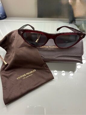 Oliver Peoples Burgundy Cat-Eye Sunglasses with Dark Smoke Lenses